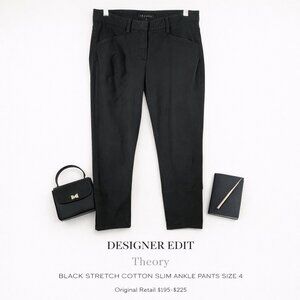 Theory Black Stretch Cotton Slim Ankle Pants USA Size 4